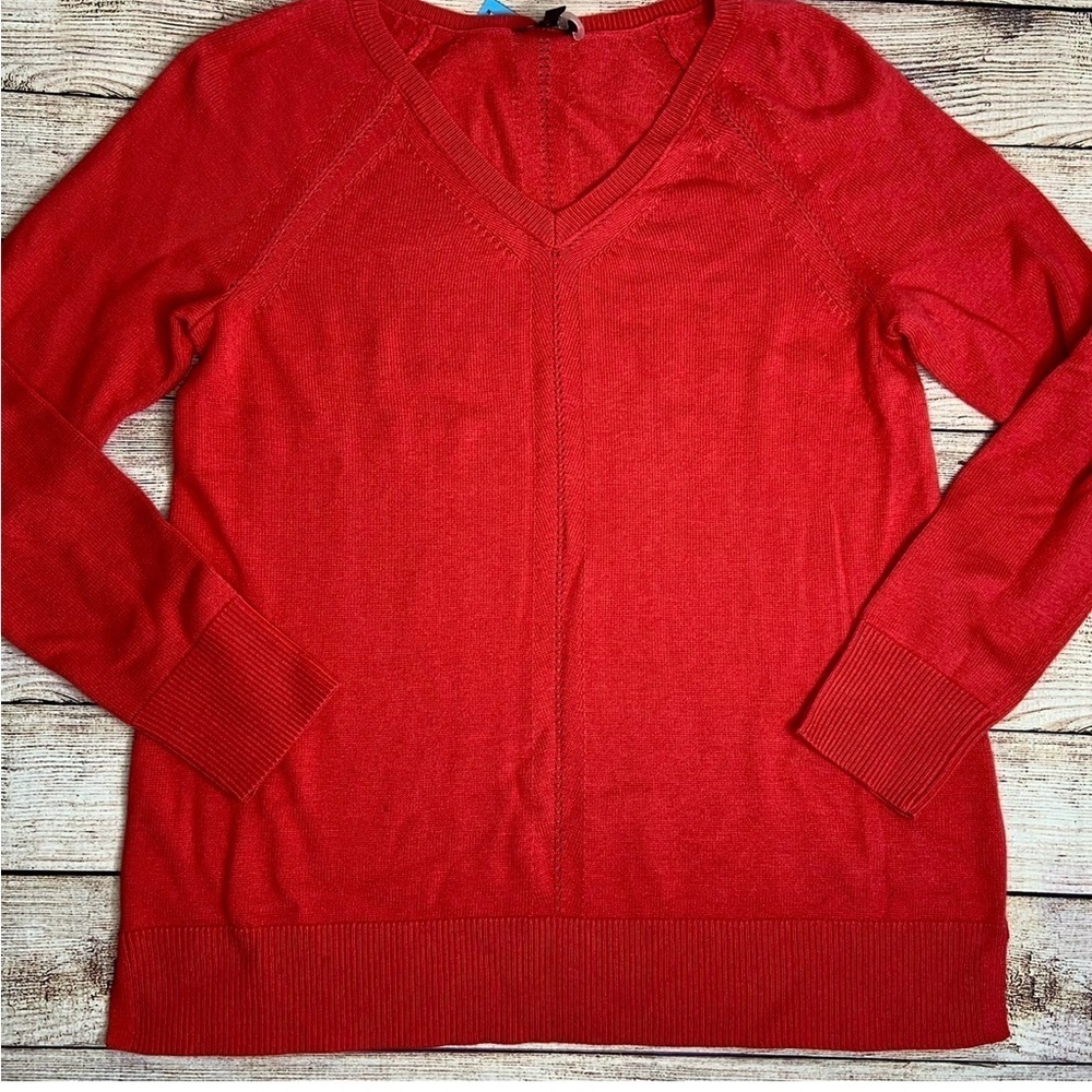 TALBOTS Petite Red V-Neck Sweater Small Petite
